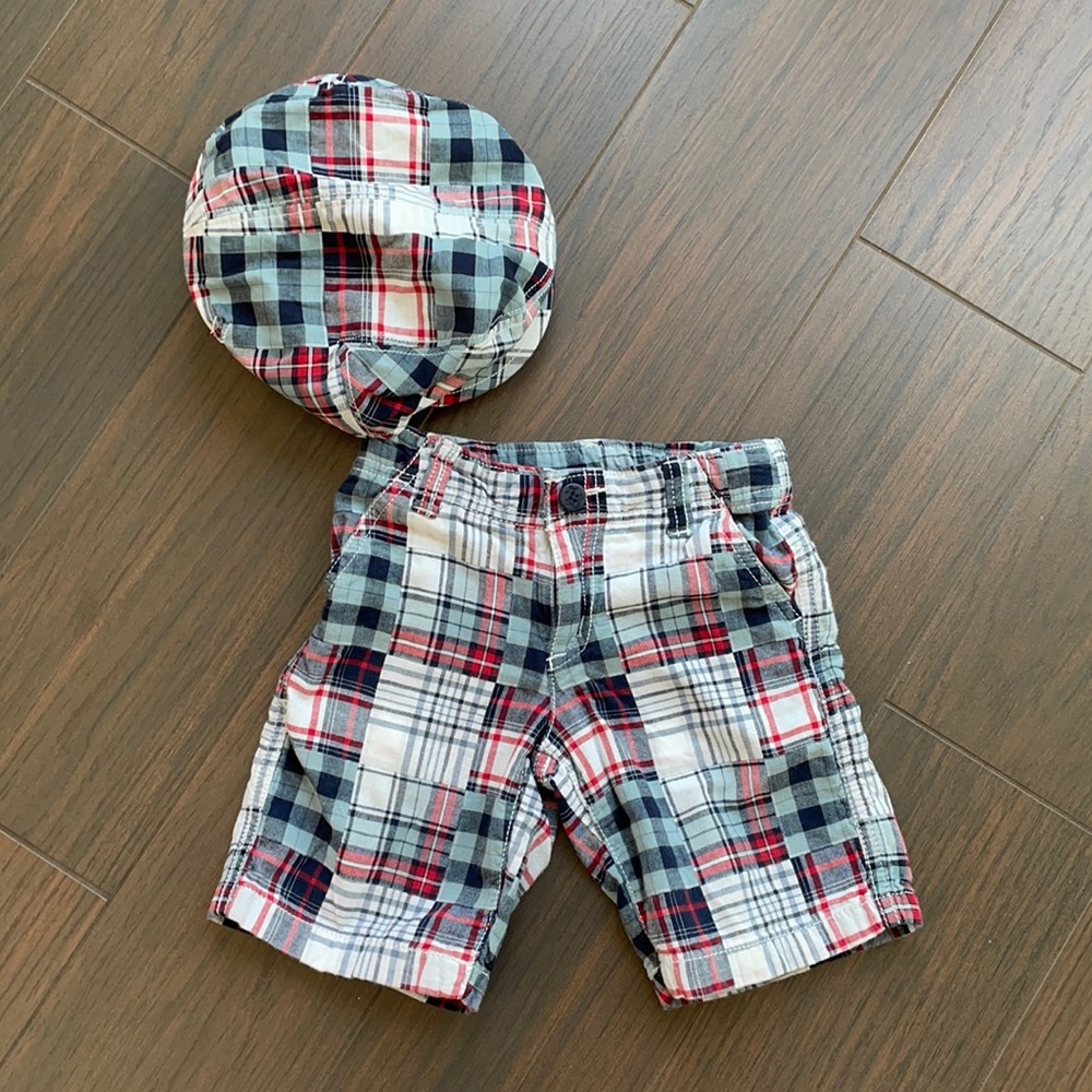Crazy 8 plaid shorts with matching cap